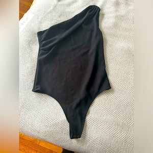 One shoulder gathered body suit